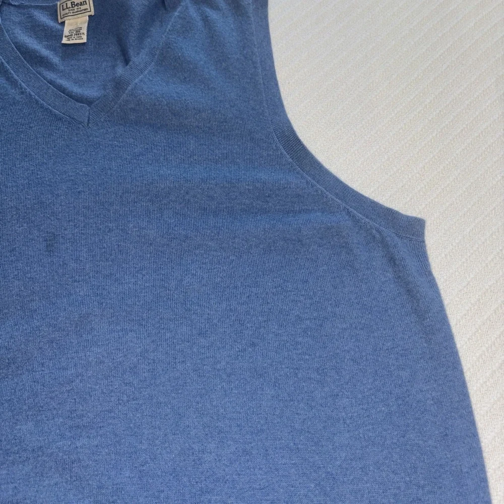 LL‎ Bean Sweater Vest Mens 2XL Blue Cotton Cashmere Blend Preppy Office